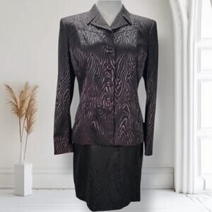Vth 90s Alberto Makali Moire Skirt Suit Set Size 10 Purple Jacket Mini Pencil